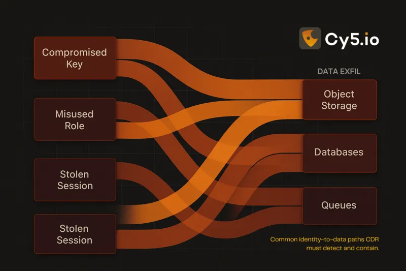Common identity-to-data paths CDR must detect and contain. Cy5 cloud security provider.