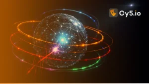 Abstract three-dimensional cloud infrastructure sphere protected by five luminous orbital security layers; representing Cy5's ion Cloud Security platform intercepting and neutralizing multi-vector attack paths across cloud posture, identity, workload, and runtime environments before they reach enterprise data