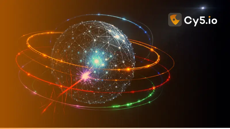 Abstract three-dimensional cloud infrastructure sphere protected by five luminous orbital security layers; representing Cy5's ion Cloud Security platform intercepting and neutralizing multi-vector attack paths across cloud posture, identity, workload, and runtime environments before they reach enterprise data