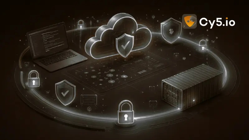 architectural diagram showing the 4-Phase CNAPP Security Lifecycle Model by Cy5 ion Cloud Security — four connected phases labeled Build, Deploy, Run, and Govern — unified beneath a Shared Risk Context Engine bar, illustrating end-to-end cloud-native application protection for Indian enterprises subject to CERT-In, DPDP Act, and RBI IT Governance compliance requirements