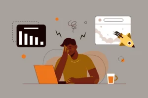 Security analyst overwhelmed by high alert volumes across multiple monitors, illustrating how alert fatigue and burnout can cause missed threats and cloud security breaches in modern SOC teams.